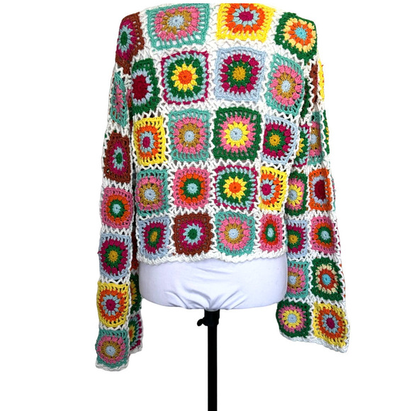 Goodnight Macaroon Sweater Cardigan Hand Knit Crochet Cottagecore Boho Granny OS - Picture 2 of 10